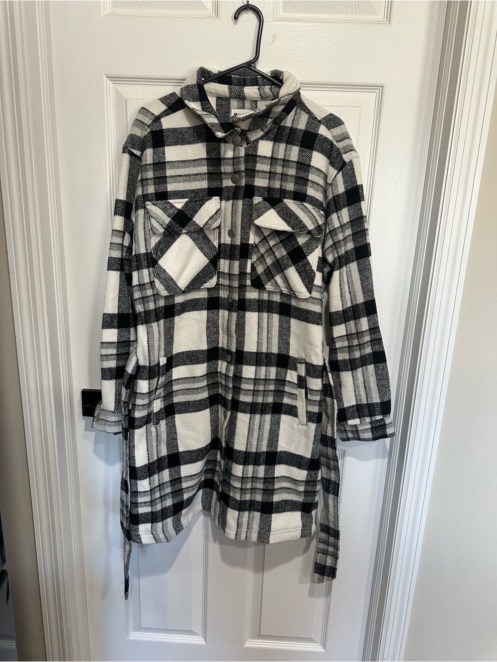 Ci Sono Black & White Plaid Trench Coat